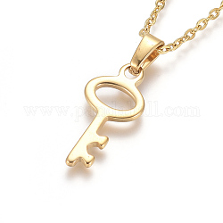 304 Stainless Steel Pendant Necklaces, with Cable Chains and Lobster Claw Clasps, Key, Golden, 17.6 inch(44.8cm), 1.5mm