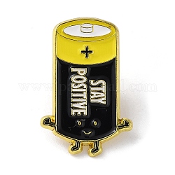 Cartoon Enamel Pins, Battery with Word Stay Positive Badge, Golden Alloy Brooch for Backpack Clothes, Black, 31x20x1.5mm
