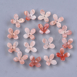 Perlenkappen aus Celluloseacetat (Harz), 4-Blütenblatt, Blume, Licht Lachs, 13x13x3 mm, Bohrung: 1 mm