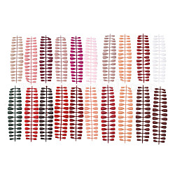 7 faux ongles courts français de couleur unie givrée de taille différente, conseils complets sur les faux ongles, pour femme filles bricolage nail art design, couleur mixte, 16.5~25x7~12mm, 28 pièces / kit