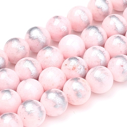Chapelets de perles de jade naturel, couleur argent brossé, teinte, ronde, rose brumeuse, 8mm, Trou: 0.8mm, Environ 50 pcs/chapelet, 15.7 pouce (40 cm)