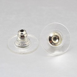 Brass Ear Nuts, Bullet Clutch Earring Backs with Pad, for Stablizing Heavy Post Earrings, with Plastic, Platinum, 11x6.5mm, Hole: 1mm