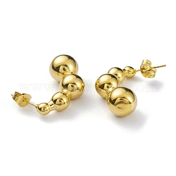 304 boucles d'oreilles clous perles rondes en acier inoxydable pour femme, véritable 18k plaqué or, 24.5x18x8.5mm, pin: 0.6 mm