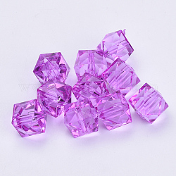 Perles en acrylique transparente, facette, cube, violet foncé, 20x20x18mm, Trou: 2.5mm, environ 120 pcs/500 g