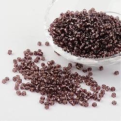 8/0 Perlas de semillas de vidrio, plata forrada agujero redondo, redondo, marrón rosado, 3mm, agujero: 1 mm, aproximamente 1097 unidades / 50 g