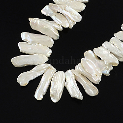 Brins de perles de keshi perle baroque naturelle rectangle, perles percées, perle de culture d'eau douce, blanc antique, 12~26x5~11mm, Trou: 0.8mm, Environ 66 pcs/chapelet, 14.6 pouce