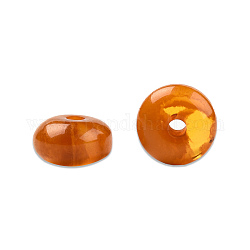 Abalorios de resina, ámbar imitación, plano y redondo, naranja oscuro, 8x4.5mm, agujero: 1.6~1.8 mm