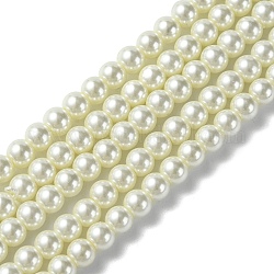 Hebras redondas de perlas de vidrio teñido ecológico, Grado A, cordón de algodón rosca, crema, 6mm, agujero: 1.2~1.5 mm, aproximamente 72 pcs / cadena, 15 pulgada
