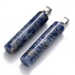 Ciondoli in pietra naturale macchia blu, con cauzione pizzico in ferro color platino, colonna, 43~46x10mm, Foro: 4x7 mm
