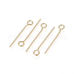 304 Stainless Steel Eye Pins, Golden, 20x0.6mm, Hole: 2mm