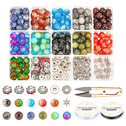 PandaHall Elite DIY Bracelet Making Kits, Including Gemstone Beads, Two Tone Crackle Glass Beads, Brass Acrylic Rhinestone Spacer Beads, Alloy Spacer Beads, Elastic Crystal Thread, Steel Scissors, Mixed Color, 385pcs/Box