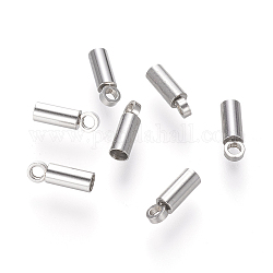 201 Stainless Steel Cord Ends, End Caps, Column, Stainless Steel Color, 8x2.5mm, Hole: 1.5mm, Inner Diameter: 2mm