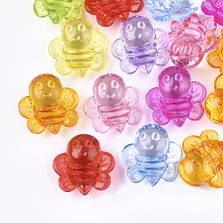 Boutons à queue acryliques transparentes, abeilles, couleur mixte, 26x25x13mm, trou: 2 mm, environ 150 pcs / 500 g