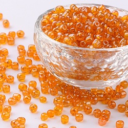 (Umverpackungsservice verfügbar) Glasperlen, trans. Farben lustlos, Runde, Orangen, 8/0, 3 mm, Bohrung: 1 mm, ca. 12 g / Beutel