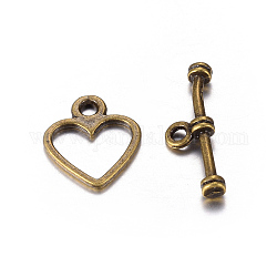 Tibetan Style Toggle Clasp, Lead Free, Cadmium Free and Nickel Free, Antique Bronze, Heart: 12mm wide, 14mm long, Bar: about 19mm long, hole: 1.5mm