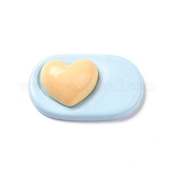 Adorables cabochons en résine opaque, ovale avec le coeur, bleu clair, 22.5x37x10mm