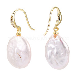 Orecchini pendenti con perle naturali barocche e zirconi, orecchini in ottone per le donne, vero placcato oro 18k, 28.5~32mmx14~16mm