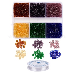 Kit de fabrication de bracelet de perles de verre tube transparent diy, y compris hexagone 11/0 perles de rocaille en verre à deux trous ronds et fil élastique, brun, perles: environ 4500 pièces / ensemble