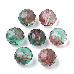 Perle acrylique peinte transparente à deux tons, facette, plat rond, vert de mer, 13.5x13.5x11mm, trou: 1 mm, environ 413 pcs / 500 g