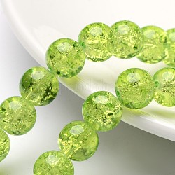 Cuentas de vidrio crujido hebras, redondo, verde pálido, 10mm, agujero: 1.3~1.6 mm, aproximamente 80 pcs / cadena, 31.4 pulgada