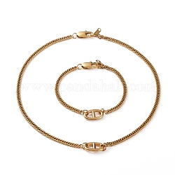 Unisex 304 cadena de acero inoxidable collares y pulseras conjuntos de joyas, con eslabón ovalado y cierress de langosta, dorado, 7-7/8 pulgada (20 cm), 15-3/4 pulgada (40 cm)