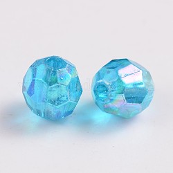 Perles acryliques transparentes écologiques, facette, ronde, couleur ab , bleu profond du ciel, 6mm, Trou: 1mm, environ 5000 pcs/500 g