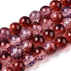Transparent Crackle Baking Painted Glass Beads Strands, Imitation Opalite, Round, Dark Red, 6x5mm, Hole: 1.2mm, about 147pcs/strand, 31.10 inch(79cm)
