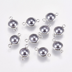 Connettori di collegamenti di perle acriliche, con accessori di ottone, tondo, Vero platino placcato, 13.5x8x4.5mm, Foro: 1 mm