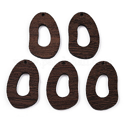 Colgantes de madera de wengué natural, sin teñir, encantos ovalados irregulares, coco marrón, 38x24x3.5mm, agujero: 2 mm
