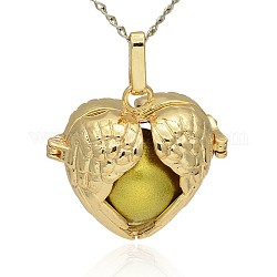 Pendentifs de cage cœur creux en laiton doré, perles peintes en laiton pulvérisé sans trou, kaki foncé, 28x30x16mm, Trou: 3x8mm
