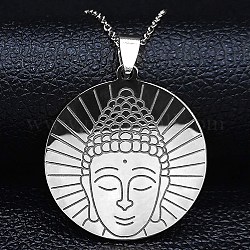 304 colliers pendentif en acier inoxydable pour femmes et hommes, statues bouddhistes, couleur inoxydable, 19.80 pouce (50.3 cm)