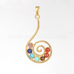 Vortex Brass Natural & Synthetic Mixed Stone Pendants, Cadmium Free & Lead Free, Golden, 46.5x25x4mm, Hole: 5x8mm