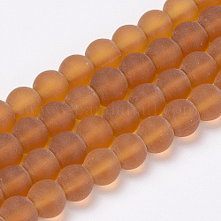 Chapelets de perles en verre transparente  , mat, ronde, verge d'or noir, 8mm, Trou: 1.5mm, Environ 42 pcs/chapelet, 11.8 pouce