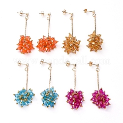 Faceted Glass Beads Stud Earrings, Cluster Earrings, with Iron Bar Links, Brass Stud Earring Findings and Ear Nuts, Mixed Color, 53.5mm