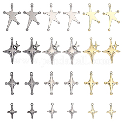 CHGCRAFT 24Pcs 12 Style Rack Plating Alloy Pendants, Cadmium Free & Lead Free & Nickle Free, Star Charm, Mixed Color, 19~34x12~22.5x3~5mm, Hole: 1.4mm, 2pcs/style