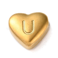 201 perline in acciaio inossidabile, oro, cuore, lettera u, 7x8x3.5mm, Foro: 1.5 mm