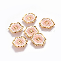 Liens de perles de rocaille japonaises miyuki & toho, motif de tissage, hexagone, saumon clair, 14~15x18~19x1.7mm