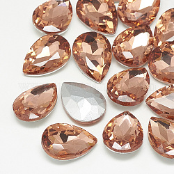 Pointed Back Glass Rhinestone Cabochons, Back Plated, Faceted, teardrop, Vintage Rose, 18x13x5mm