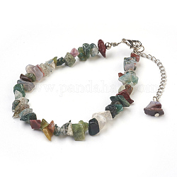 Bracelets de cheville en perles d'agate indienne naturelle, avec des perles en verre de graine, avec accessoires en laiton et en acier inoxydable, 8-1/2 pouce (21.5 cm)