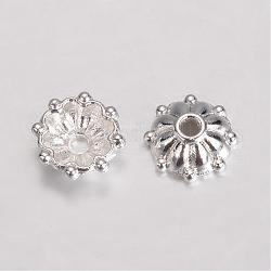 Cappucci di perline fantasia in lega, fiore multi-petalo, colore argento placcato, 8x3mm, Foro: 1 mm