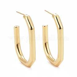 Rack Plating Brass Rectangle Stud Earrings, Half Hoop Earrings for Women, Cadmium Free & Lead Free & Nickle Free, Real 18K Gold Plated, 30x23x3.5mm, Pin: 0.7mm
