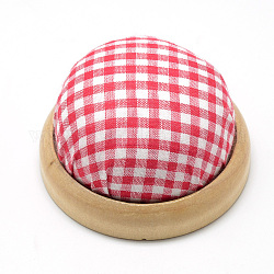 Tissu pelotes à épingles d'aiguille, avec du bois et de la mousse à l'intérieur, demi-rond / dôme, rouge, 72x40~45mm, demi-trou: 3 mm