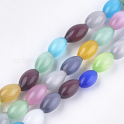 Chapelets de perles d'œil de chat, ovale, couleur mixte, 12x8mm, Trou: 1.2mm, Environ 33 pcs/chapelet, 14.7 pouce