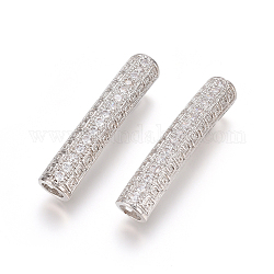 Laiton micro pavé de perles de zircone cubique claires, Plaqué longue durée, Perles de tube, platine, 30x6mm, Trou: 3.5mm