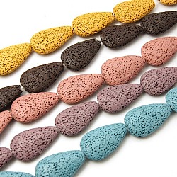 Fili di perle di roccia lavica naturale, tinto, lacrima, colore misto, 32x20x8mm, Foro: 1 mm
