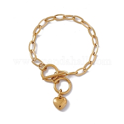 316 bracelet chaîne trombone en acier inoxydable avec breloque coeur pour femme, or, 7-1/4 pouce (18.5 cm)
