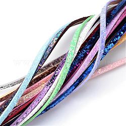 Кожзаменитель шнуры с блестка бисером, разноцветные, 5x2 мм, около 1.31 ярда (1.2 м) / прядь