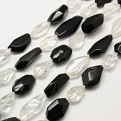 Nuggets Natural Obsidian and Crystal Beads Strands, Faceted, 14~26x9~17x6~11mm, Hole: 1~2mm, about 21pcs/strand, 16.5 inch