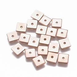 Revestimiento iónico (ip) 304 cuentas espaciadoras de acero inoxidable, cuadrado, oro rosa, 6x6x0.8mm, agujero: 1.2 mm