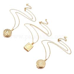 304 Stainless Steel Locket Pendant Necklaces, Mixed Shape, Golden, 17.7 inch(45cm) 